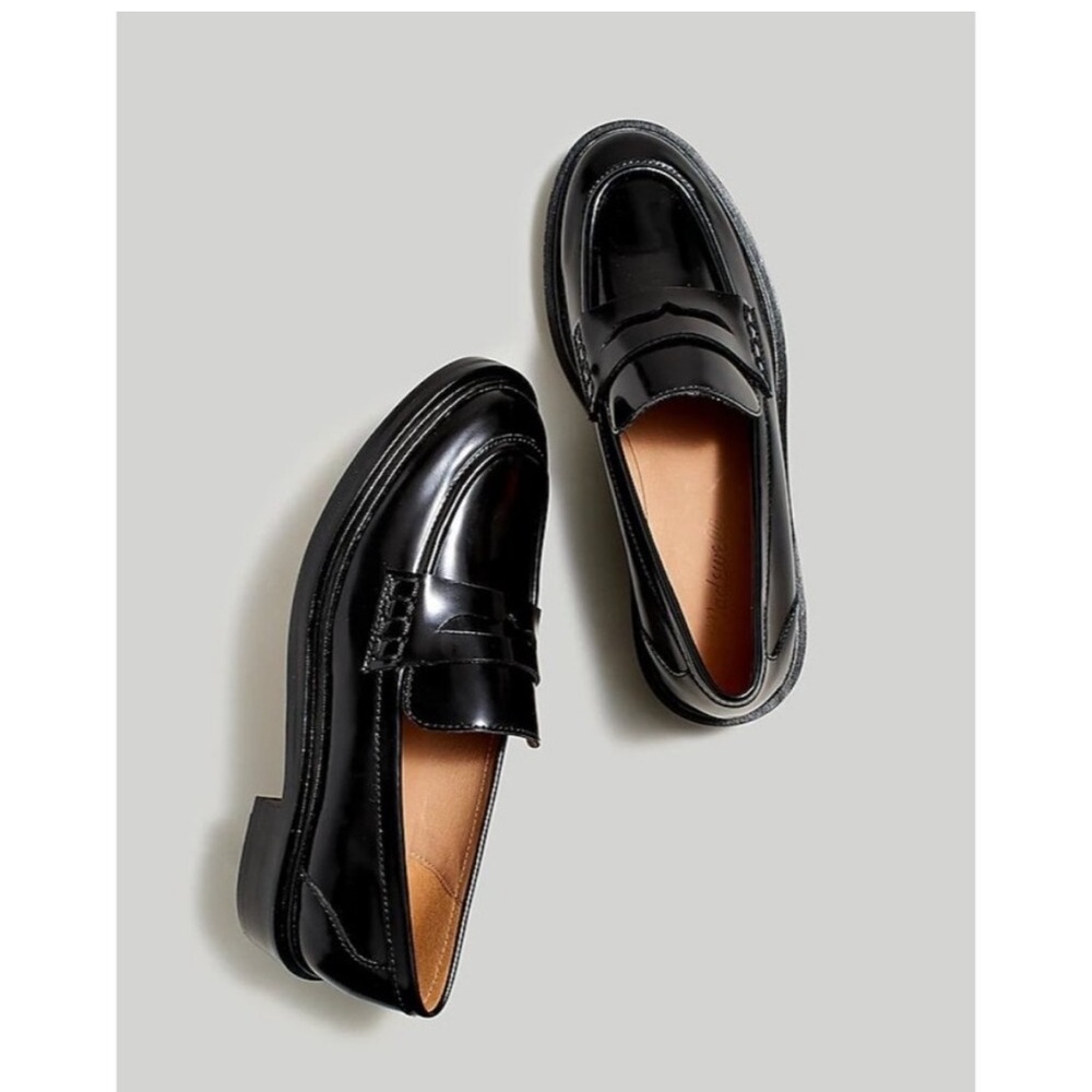 Madewell Womens Size 6 The Vernon Loafer in True Black Patent Penny Loafers